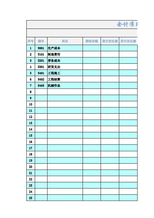 会计准则核算科目(五)Excel模板