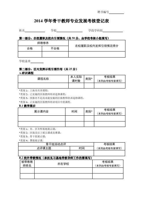 骨干教师考核登记表