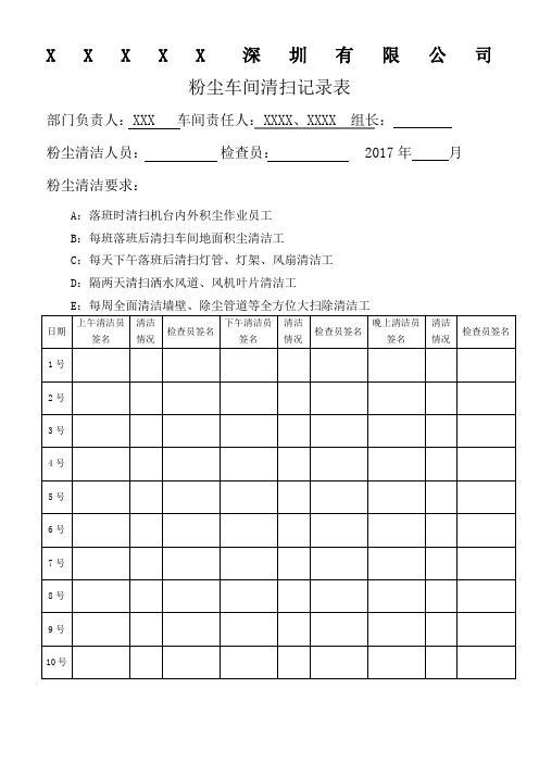 车间粉尘清扫制度表