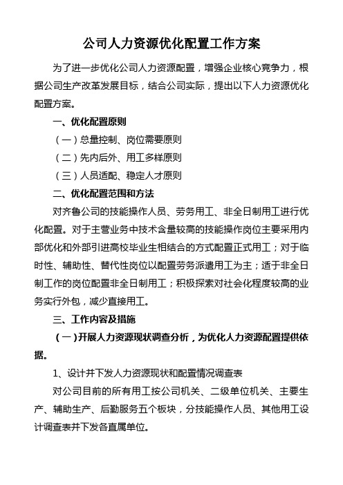 人力资源优化配置工作方案