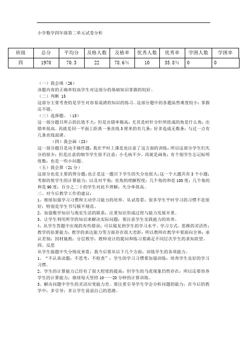 小学数学四年级第二单元试卷分析