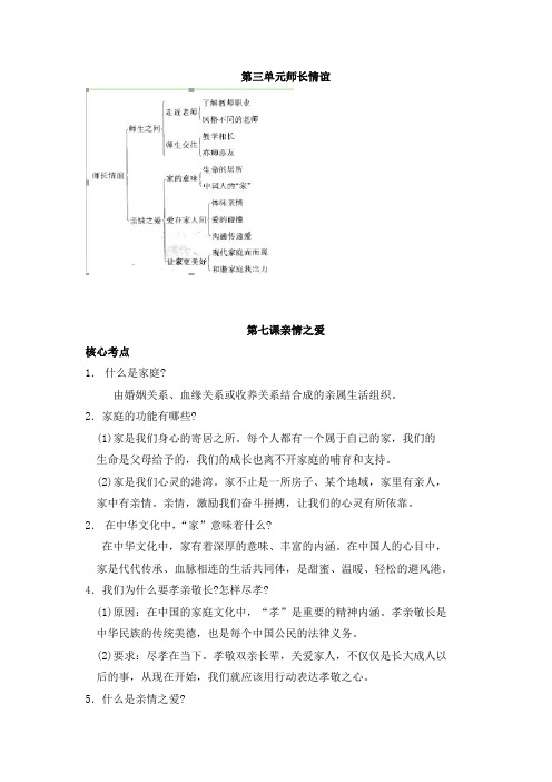 人教版七年级道德与法治：第七课亲情之爱 考点汇总