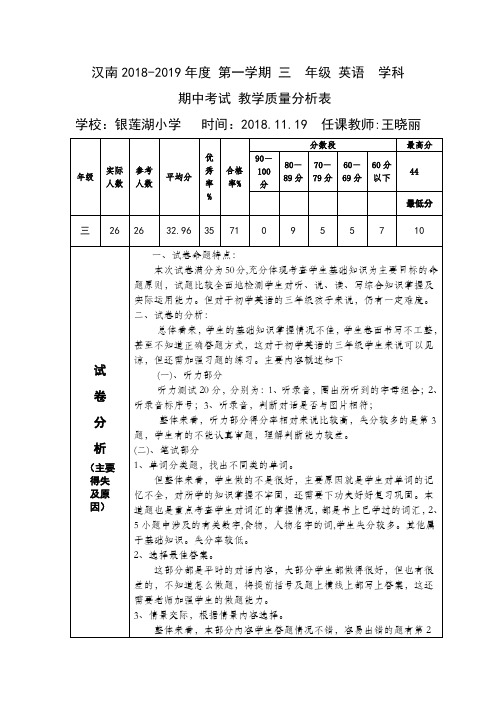 英语期中教学质量分析表