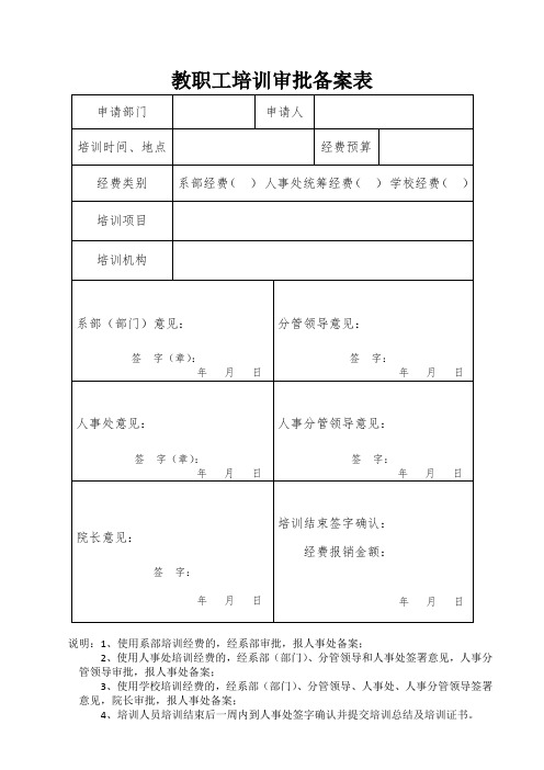 教职工培训审批备案表