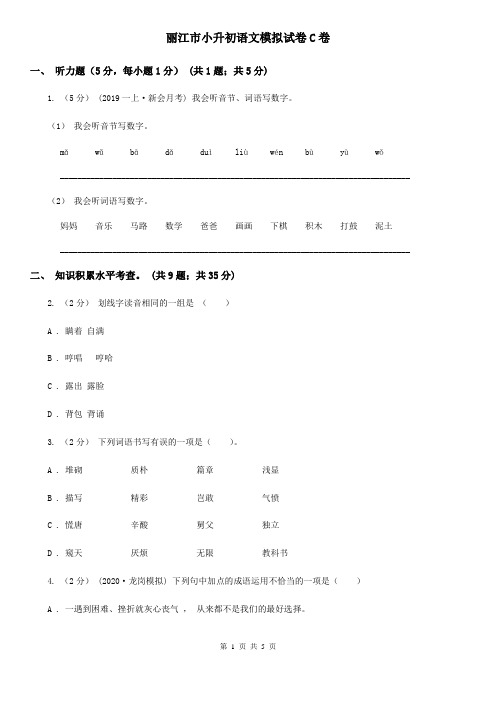 丽江市小升初语文模拟试卷C卷