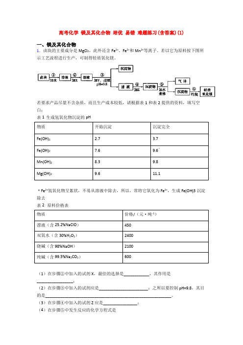 高考化学 镁及其化合物 培优 易错 难题练习(含答案)(1)