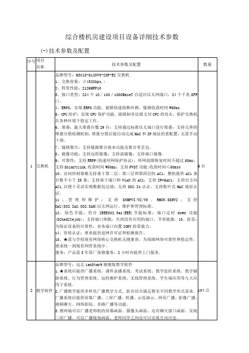 综合楼机房建设项目设备详细技术参数