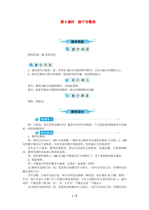 成县第二小学一年级数学下册 三 生活中的数第6课时 做个百数表教案 北师大版