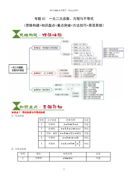 专题02  一元二次函数、方程与不等式(解析版)备考2025高考数学一轮知识清单