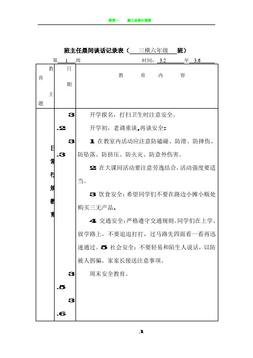 六下晨谈记录表