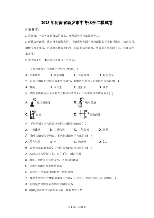 2023年河南省新乡市中考化学二模试卷(含解析)