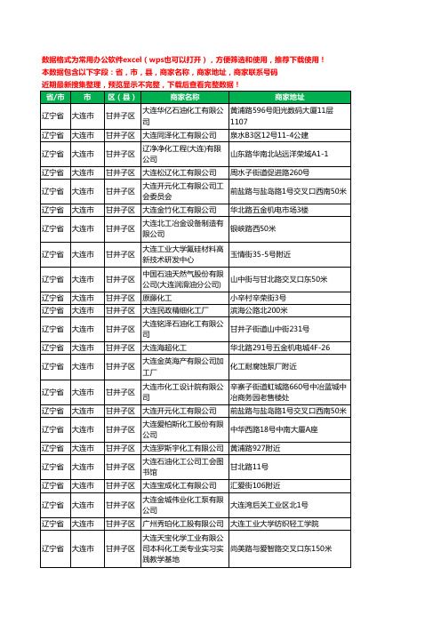 2020新版辽宁省大连市甘井子区化工厂工商企业公司商家名录名单联系电话号码地址大全61家