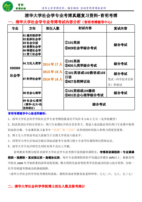 清华大学社会学专业考博招生人数-育明考博