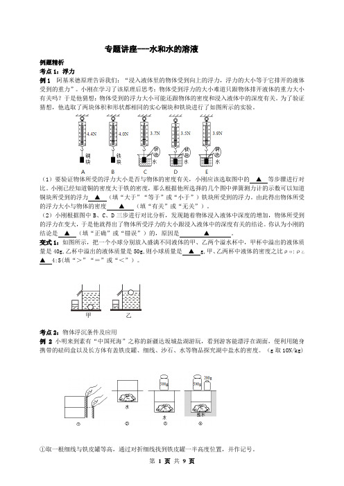 专题讲座---水和水的溶液(原卷版)