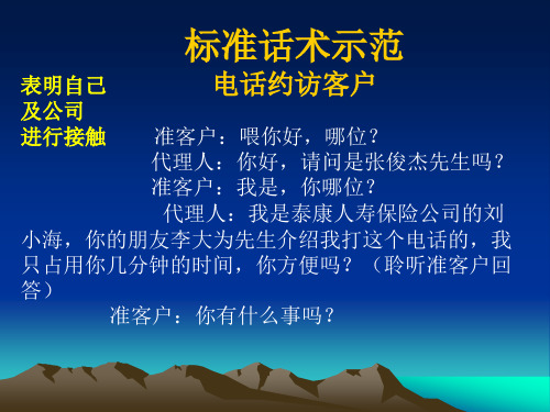 泰康人寿标准话术示范电话约访客户-早会晨会培训课件专题