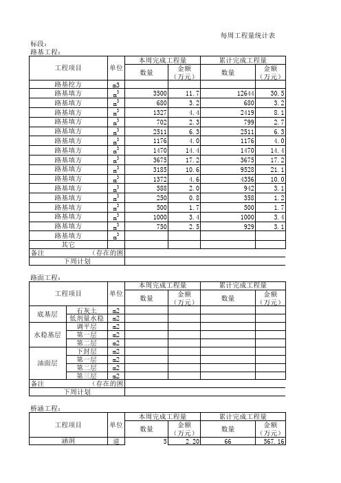 每周工程量统计表