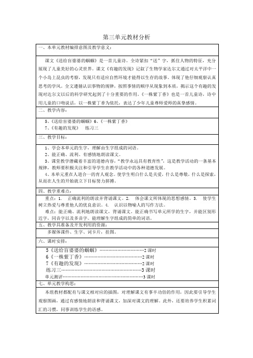 苏教版二年级上语文第三单元教材分析