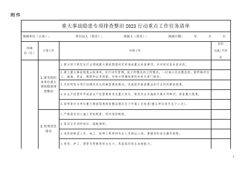 重点单位《重大事故隐患专项排查整治行动重点工作任务清单》