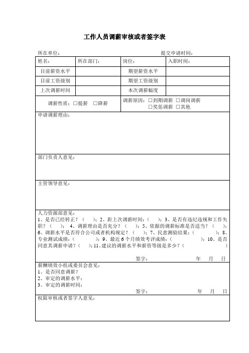 员工调薪审批表文档范例