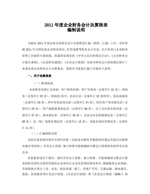 2011年度企业财务会计决算报表