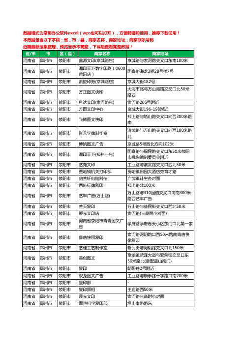 2020新版河南省郑州市荥阳市复印工商企业公司商家名录名单黄页联系电话号码地址大全69家