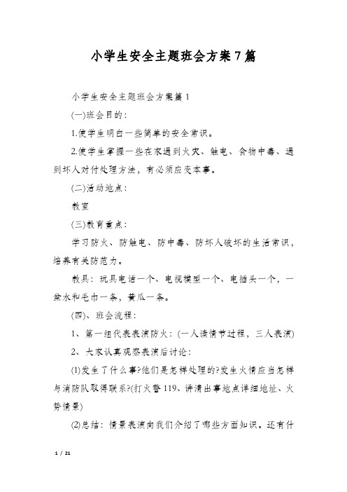 小学生安全主题班会方案7篇