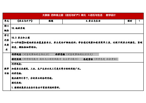 2024年大象版四年级科学上册 2.4岩石与生活(教案) 