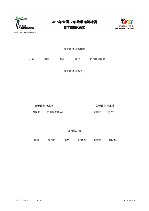 全国少年跆拳道锦标赛成绩册