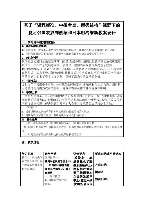 俄国农奴制改革与日本明治维新复习教案