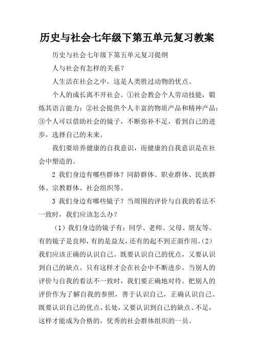 历史与社会七年级下第五单元复习教案