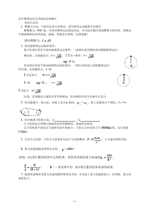 高中物理知识点详细总结及例题