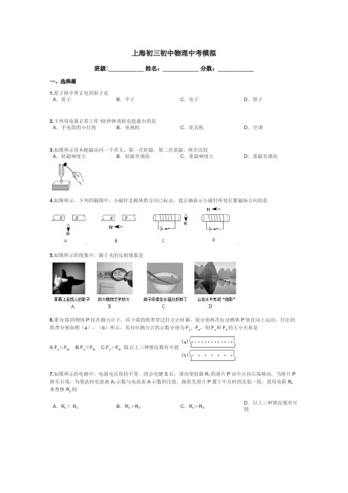 上海初三初中物理中考模拟带答案解析
