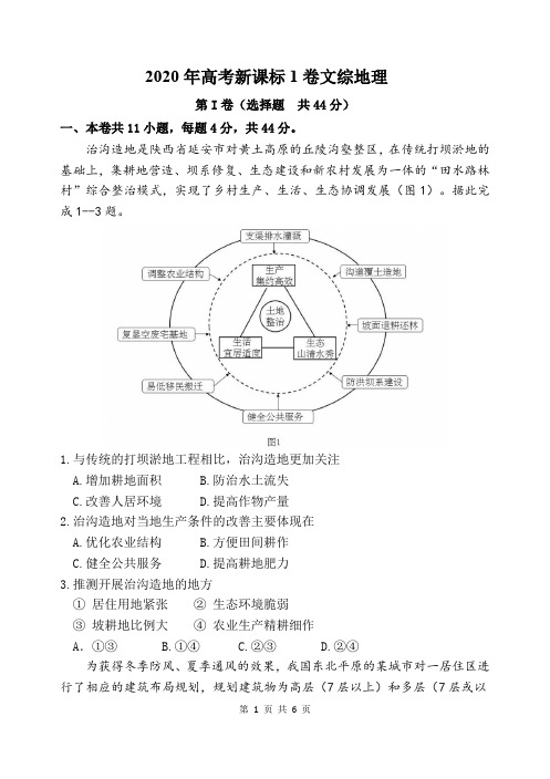 2020年全国高考文综卷1地理试题