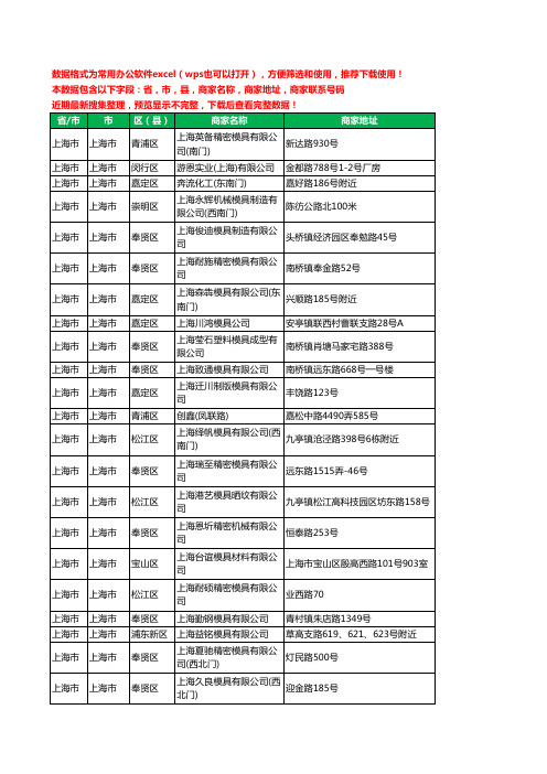 2020新版上海市塑胶模具工商企业公司商家名录名单联系电话号码地址大全868家