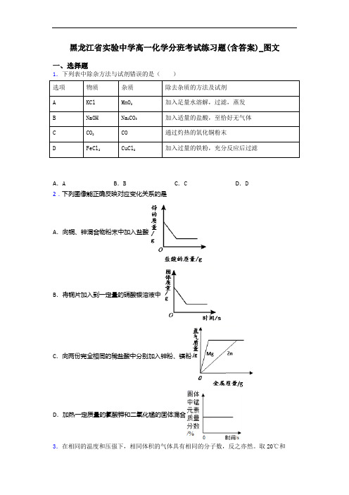 黑龙江省实验中学高一化学分班考试练习题(含答案)_图文