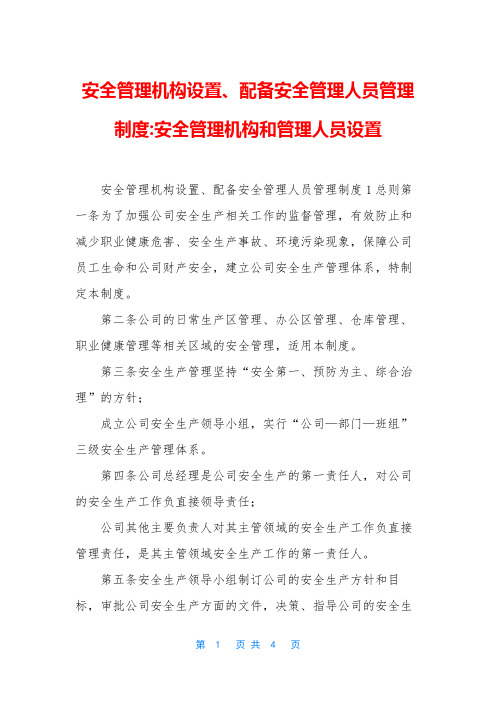 安全管理机构设置、配备安全管理人员管理制度-安全管理机构和管理人员设置