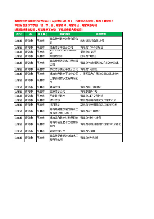 2020新版山东省青岛市平度市防水有限公司工商企业公司商家名录名单黄页联系电话号码地址大全18家