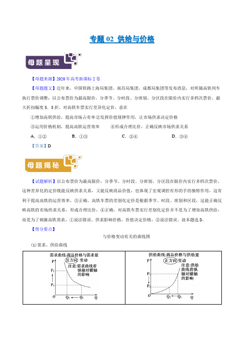 专题02 供给与价格——2020年高考政治母题题源解密(解析版)