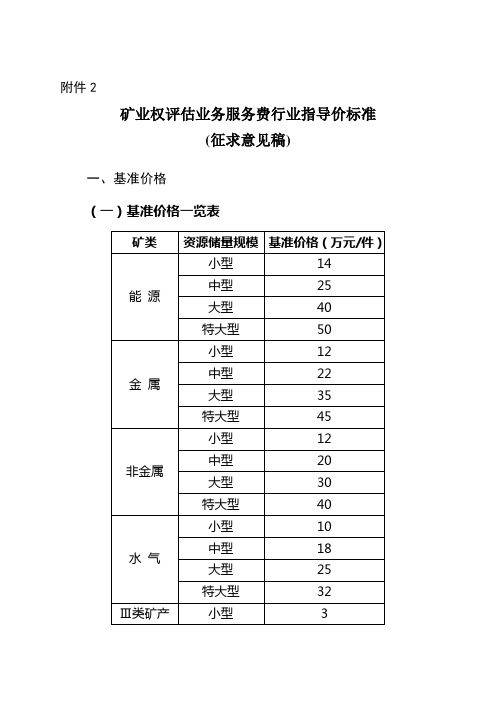 矿业权评估业务服务费行业指导价标准(征求意见稿)