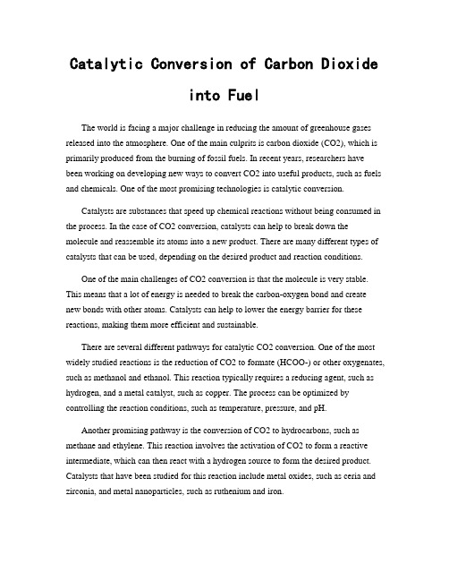 Catalytic Conversion of Carbon Dioxide into Fuel