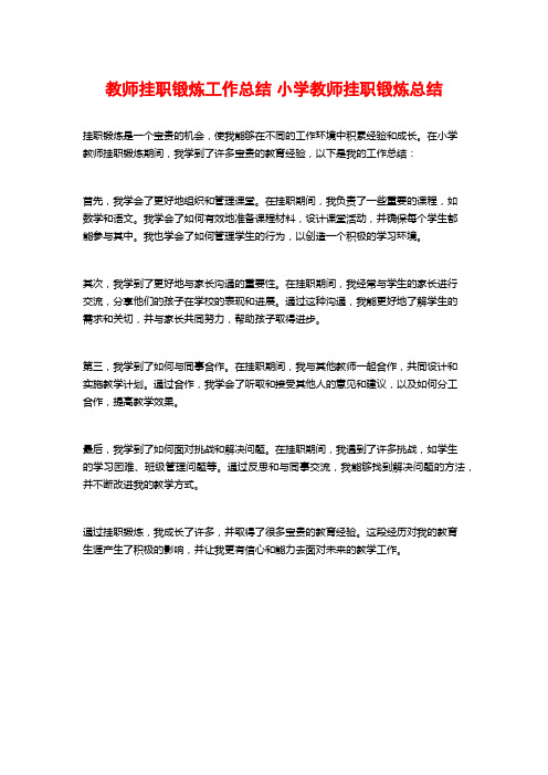 教师挂职锻炼工作总结 小学教师挂职锻炼总结