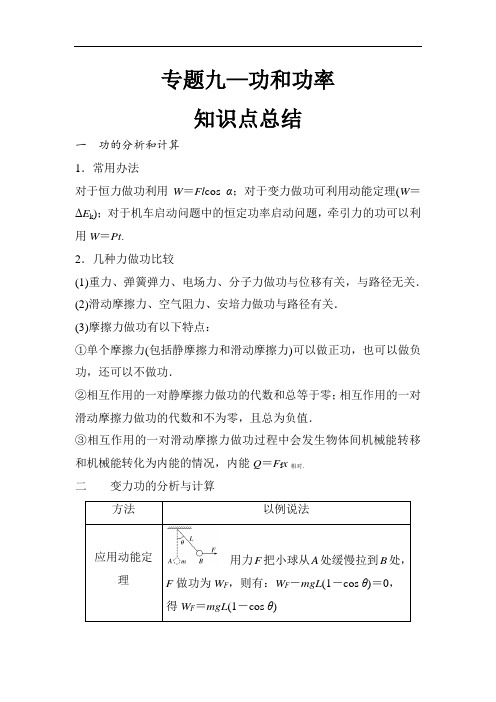 2021届深圳中学高考物理一轮复习专题9—功和功率