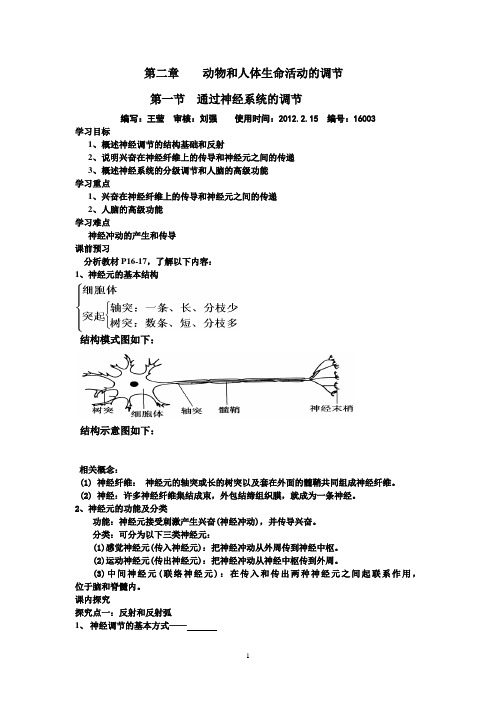 2.1神经调节(王莹)编号：16003