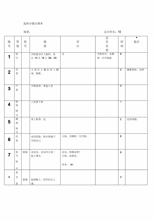 起床分镜头剧本