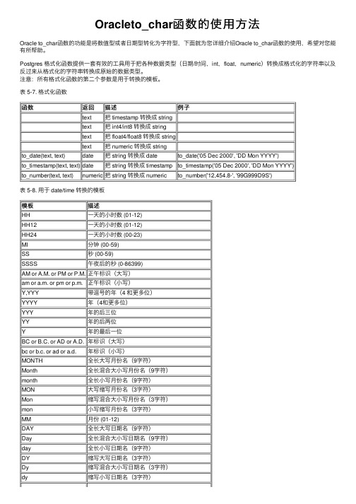 Oracleto_char函数的使用方法