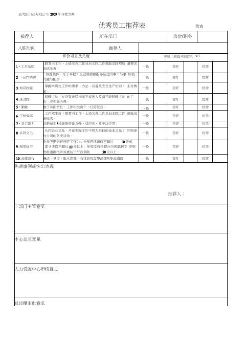 优秀员工推荐表