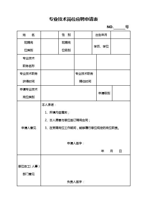 专业技术岗位应聘申请表