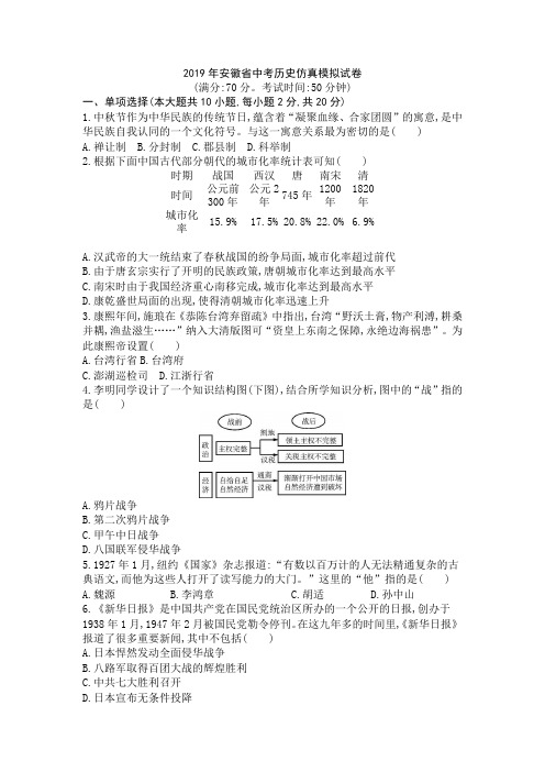 2019年安徽省中考历史仿真模拟试卷