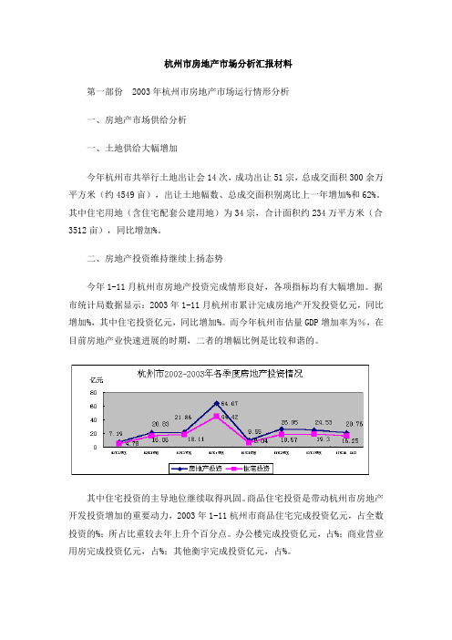 杭州市房地产市场分析的汇报材料