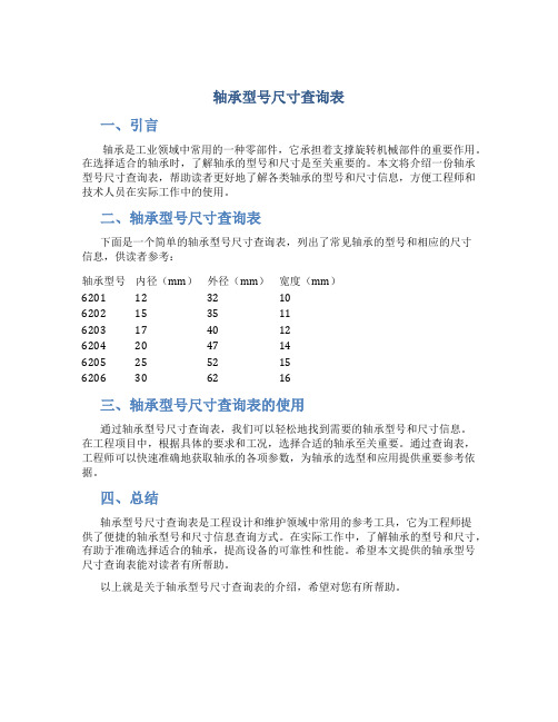 轴承型号尺寸查询表